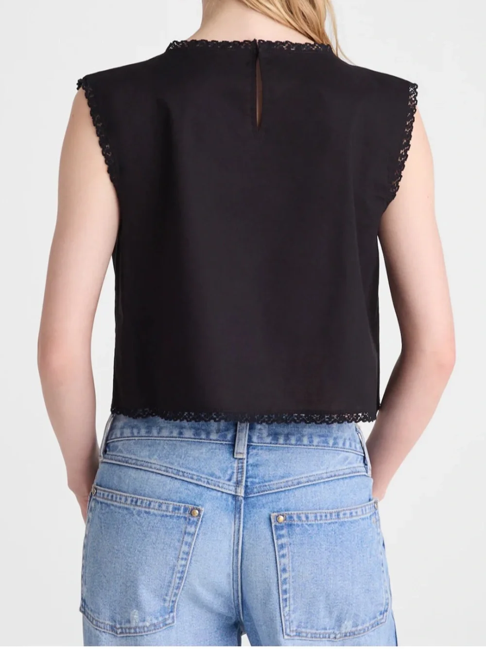 NWT Madewell Embroidered Lace-Insert Top, size M Jet Black